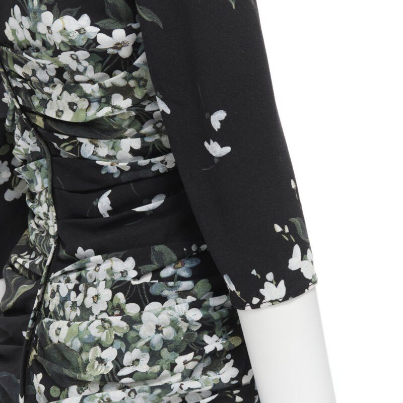 Dolce & Gabbana DOLCE GABBANA silk black white green floral print ruched bodycon dress IT40 XS Size S / US 4 / IT 40 - 10 Thumbnail