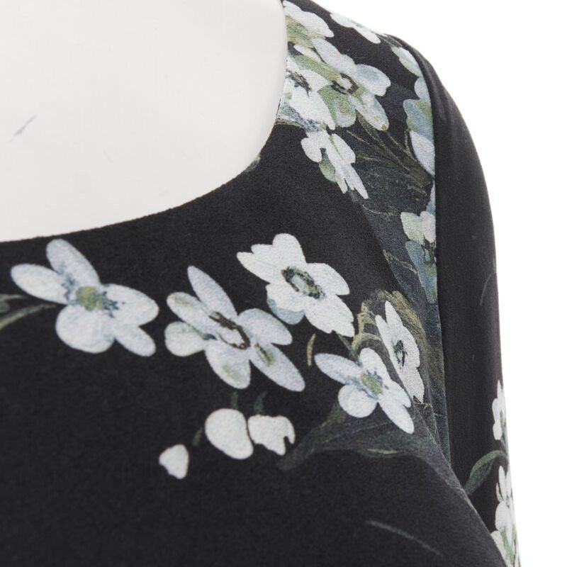 Dolce & Gabbana DOLCE GABBANA silk black white green floral print ruched bodycon dress IT40 XS Size S / US 4 / IT 40 - 7 Thumbnail