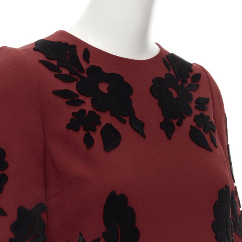 Dolce & Gabbana DOLCE GABBANA red crepe black floral velvet devore sheath dress IT36 XS Size XS / US 0-2 / IT 36-38 - 2 Thumbnail