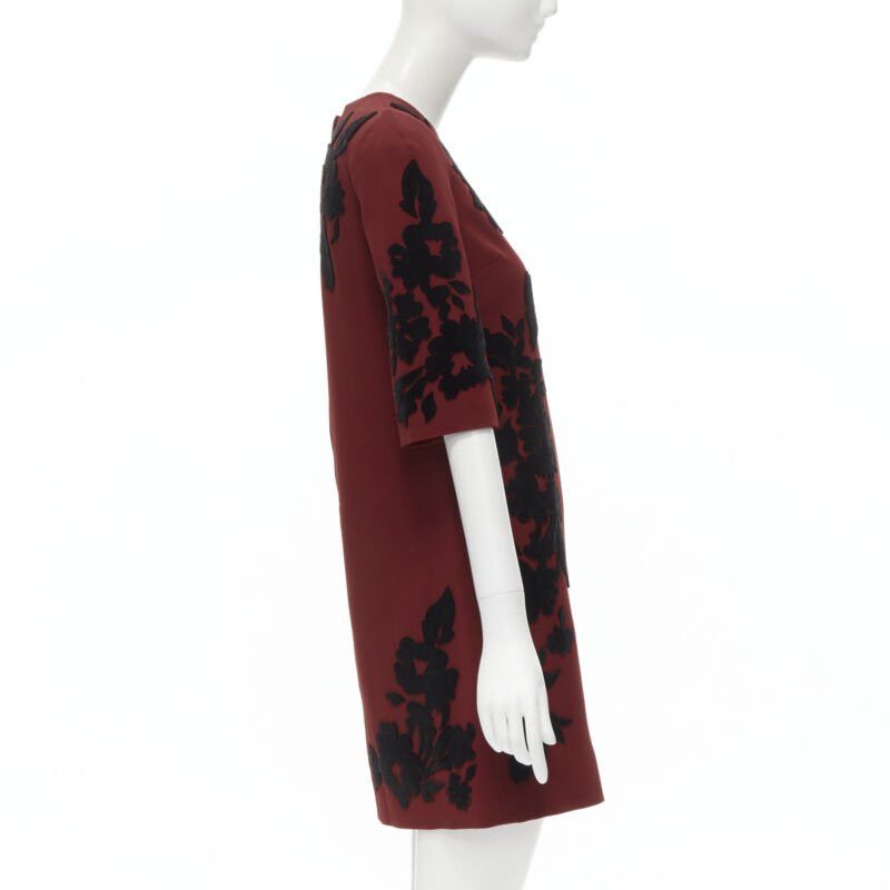 Dolce & Gabbana DOLCE GABBANA red crepe black floral velvet devore sheath dress IT36 XS Size XS / US 0-2 / IT 36-38 - 4 Thumbnail