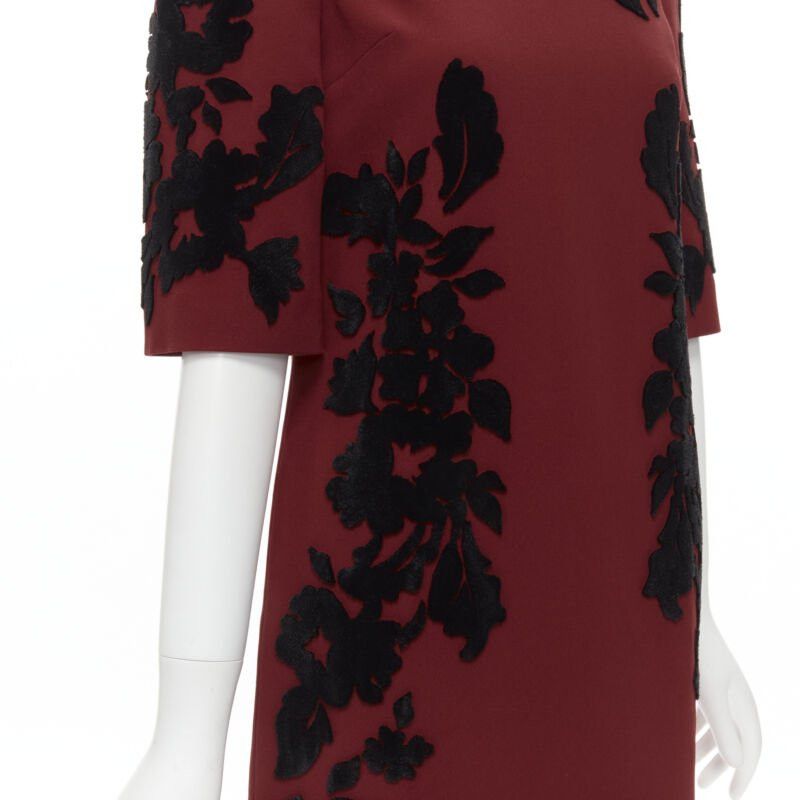 Dolce & Gabbana DOLCE GABBANA red crepe black floral velvet devore sheath dress IT36 XS Size XS / US 0-2 / IT 36-38 - 6 Thumbnail