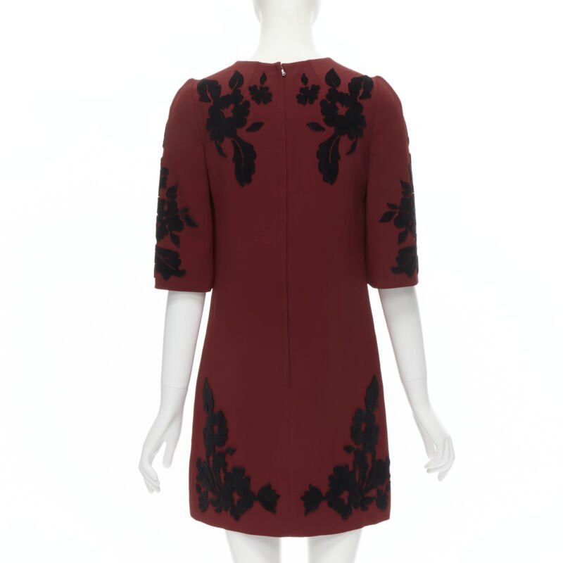 Dolce & Gabbana DOLCE GABBANA red crepe black floral velvet devore sheath dress IT36 XS Size XS / US 0-2 / IT 36-38 - 5 Thumbnail