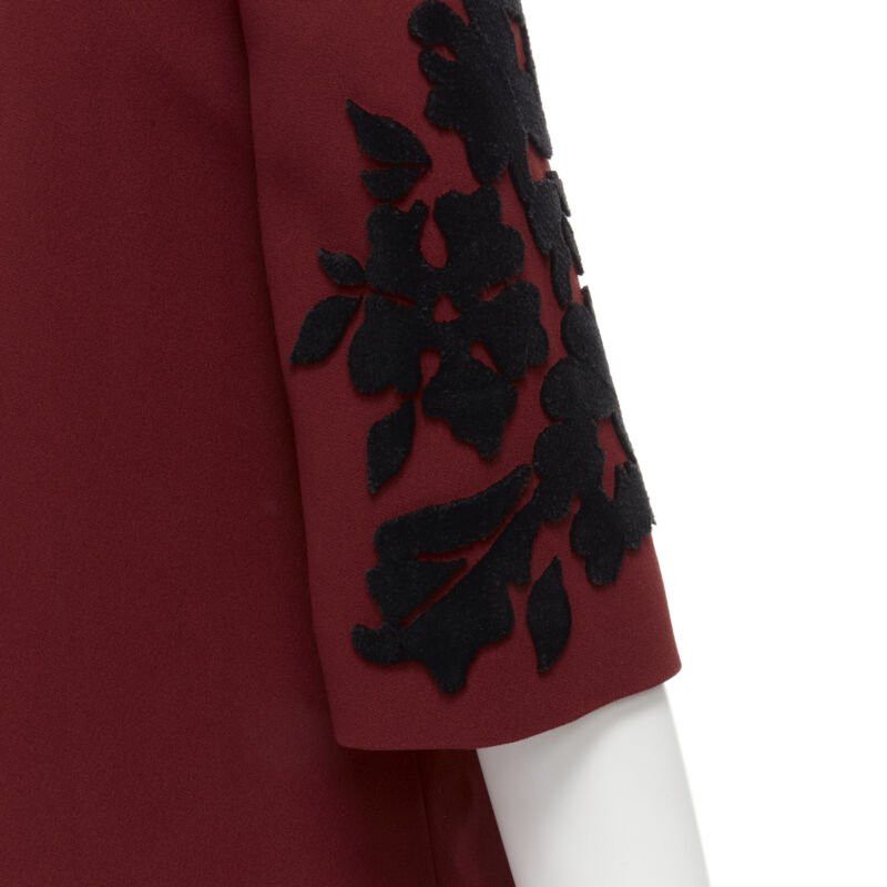 Dolce & Gabbana DOLCE GABBANA red crepe black floral velvet devore sheath dress IT36 XS Size XS / US 0-2 / IT 36-38 - 8 Thumbnail