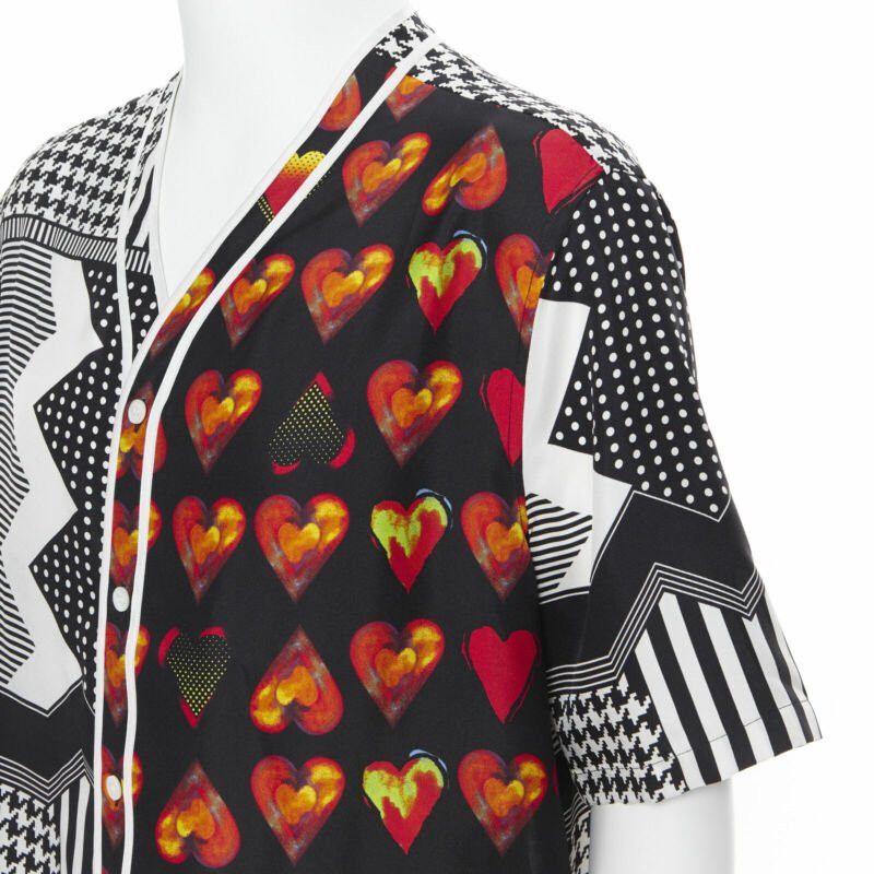Versace new VERSACE red Heart silk black chevron print baseball shirt EU39 M Jim Dine Size US M / EU 48-50 / 2 - 2 Thumbnail