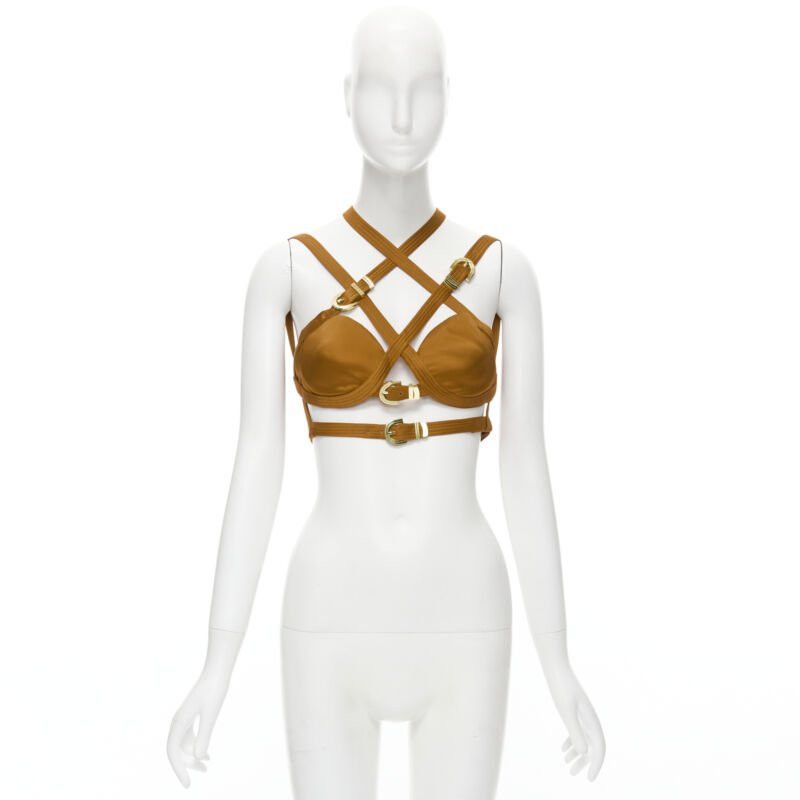 Versace new VERSACE 2019 Runway S&M Bondage Tribute brown silk gold buckle bra IT38 XS Size XS / US 0-2 / IT 36-38 - 10 Thumbnail