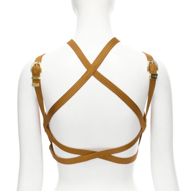 Versace new VERSACE 2019 Runway S&M Bondage Tribute brown silk gold buckle bra IT38 XS Size XS / US 0-2 / IT 36-38 - 4 Thumbnail