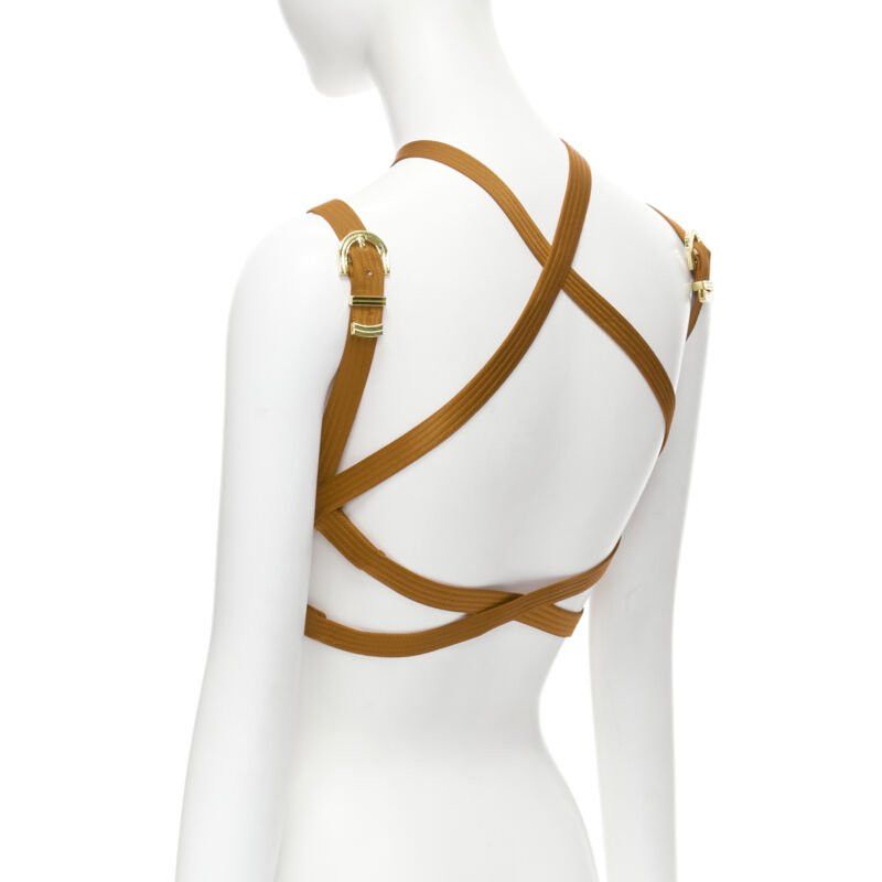 Versace new VERSACE 2019 Runway S&M Bondage Tribute brown silk gold buckle bra IT38 XS Size XS / US 0-2 / IT 36-38 - 5 Thumbnail