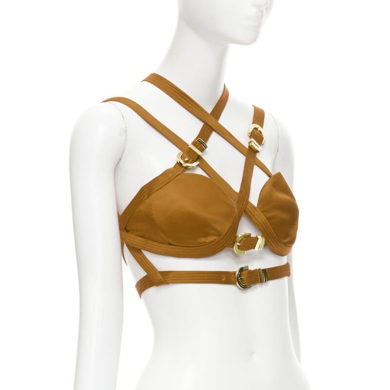 Versace new VERSACE 2019 Runway S&M Bondage Tribute brown silk gold buckle bra IT38 XS Size XS / US 0-2 / IT 36-38 - 2 Thumbnail