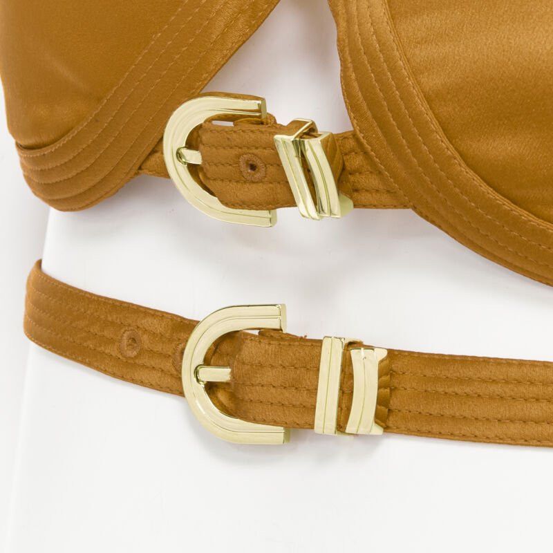 Versace new VERSACE 2019 Runway S&M Bondage Tribute brown silk gold buckle bra IT38 XS Size XS / US 0-2 / IT 36-38 - 6 Thumbnail