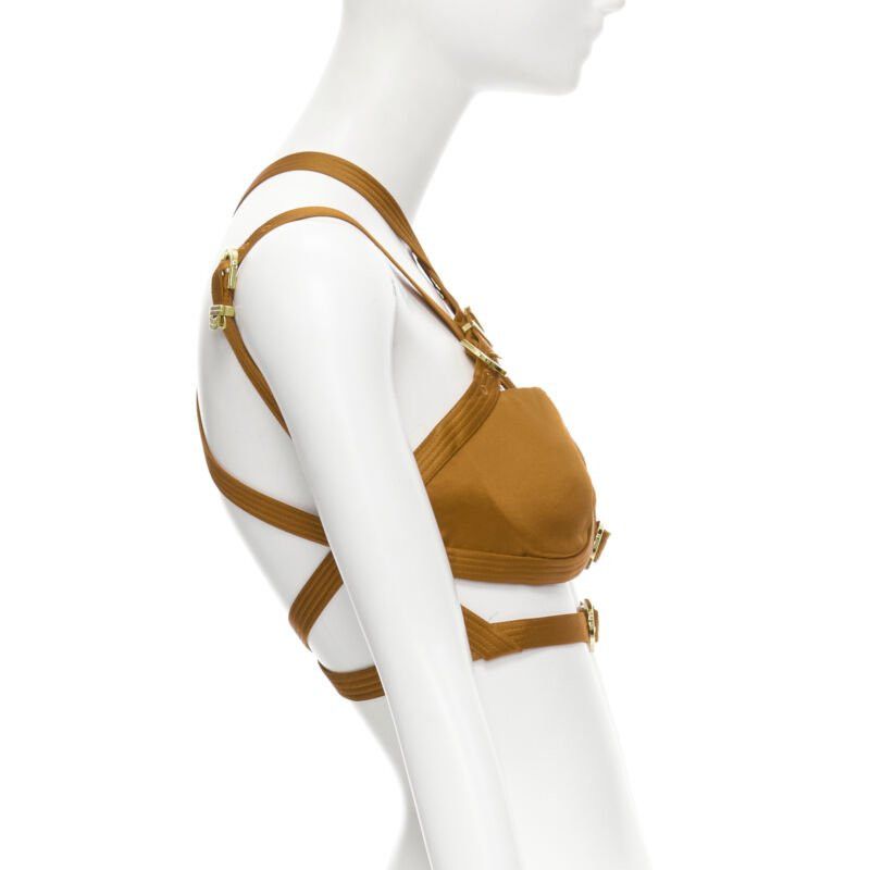 Versace new VERSACE 2019 Runway S&M Bondage Tribute brown silk gold buckle bra IT38 XS Size XS / US 0-2 / IT 36-38 - 3 Thumbnail