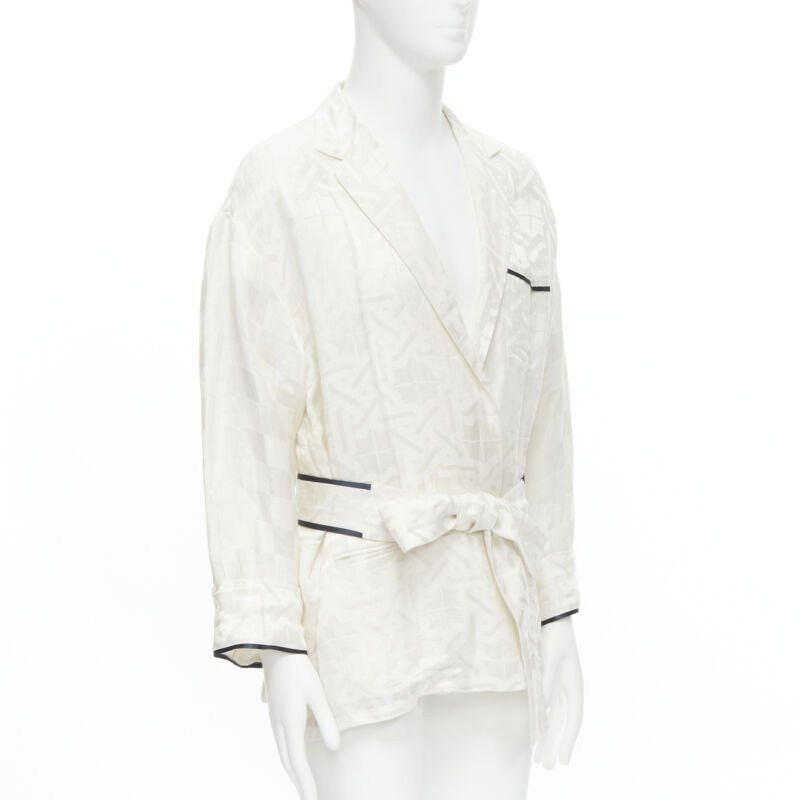 Haider Ackermann HAIDER ACKERMANN white geometric jacquard linen silk belted robe shirt FR36 XS Size XS / US 0-2 / IT 36-38 - 3 Thumbnail
