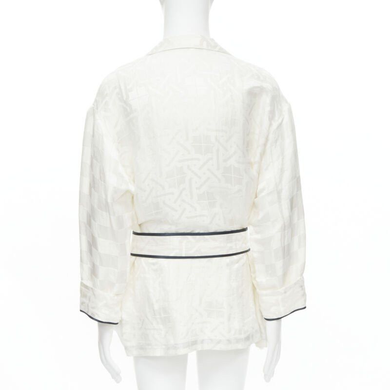 Haider Ackermann HAIDER ACKERMANN white geometric jacquard linen silk belted robe shirt FR36 XS Size XS / US 0-2 / IT 36-38 - 5 Thumbnail