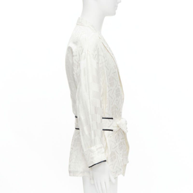 Haider Ackermann HAIDER ACKERMANN white geometric jacquard linen silk belted robe shirt FR36 XS Size XS / US 0-2 / IT 36-38 - 4 Thumbnail