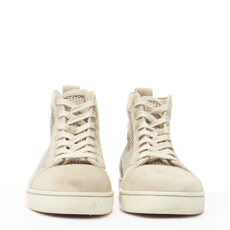 Christian Louboutin CHRISTIAB LOUBOUTIN Louis sand beige suede jacquard high top sneaker EU40.5 Size US 7.5 / EU 40-41 - 3 Thumbnail