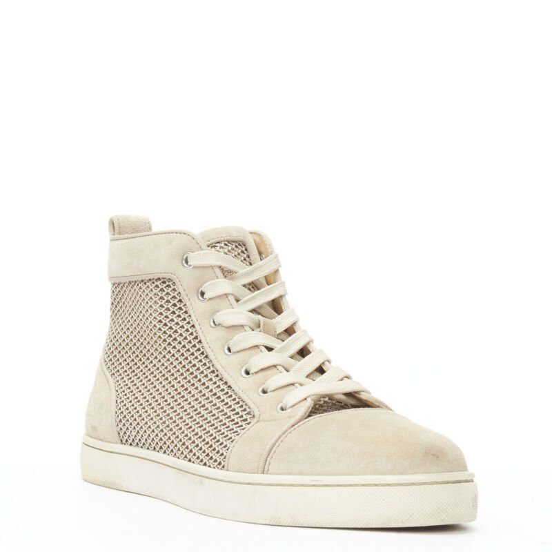 Christian Louboutin CHRISTIAB LOUBOUTIN Louis sand beige suede jacquard high top sneaker EU40.5 Size US 7.5 / EU 40-41 - 2 Thumbnail