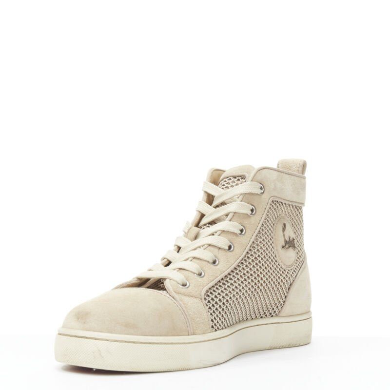 Christian Louboutin CHRISTIAB LOUBOUTIN Louis sand beige suede jacquard high top sneaker EU40.5 Size US 7.5 / EU 40-41 - 4 Thumbnail