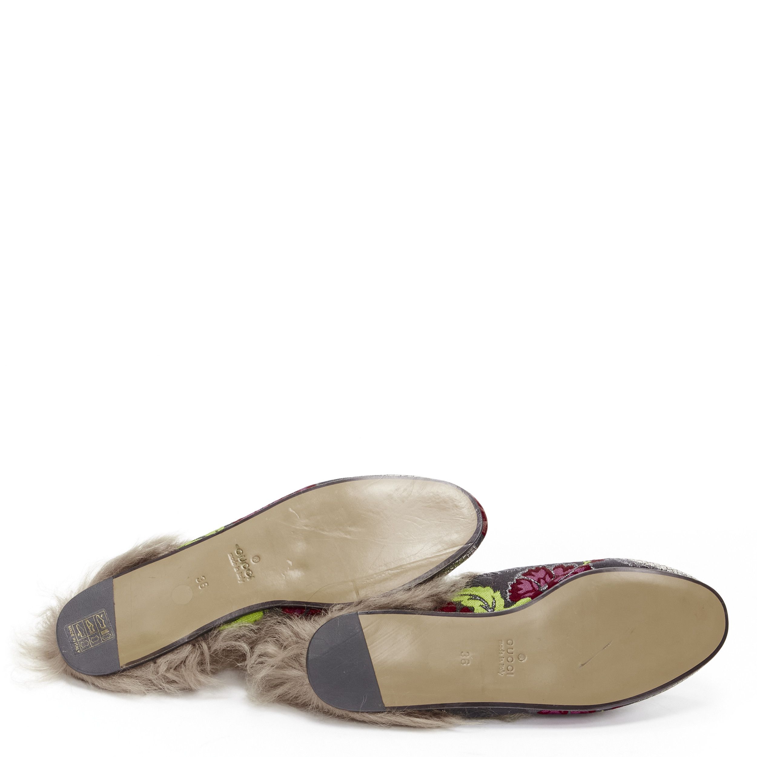 Gucci GUCCI Alessandro Michele Princetown floral jacquard fur lined loafer EU36 Size US 6 / IT 36 - 5 Thumbnail