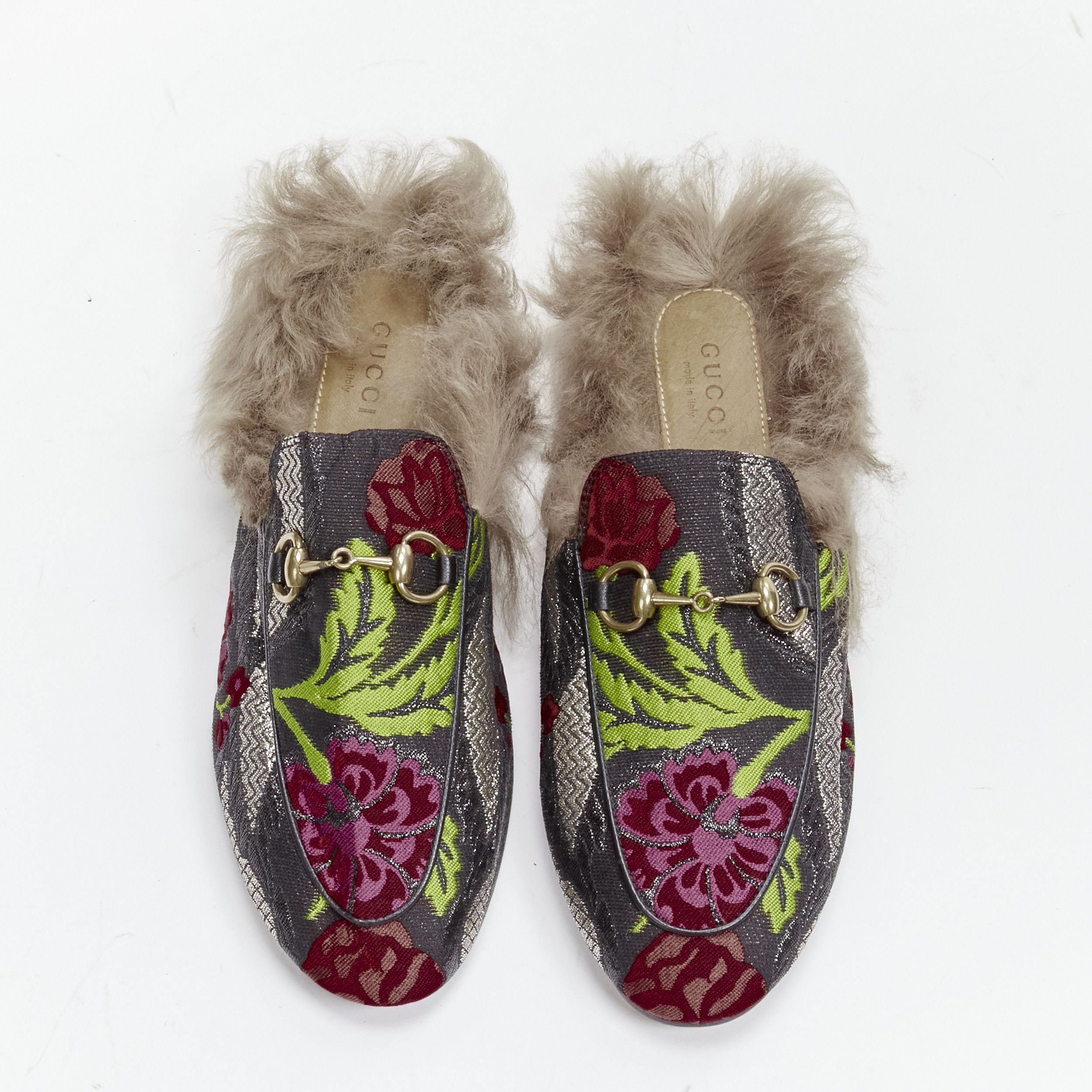 Gucci GUCCI Alessandro Michele Princetown floral jacquard fur lined loafer EU36 Size US 6 / IT 36 - 11 Thumbnail