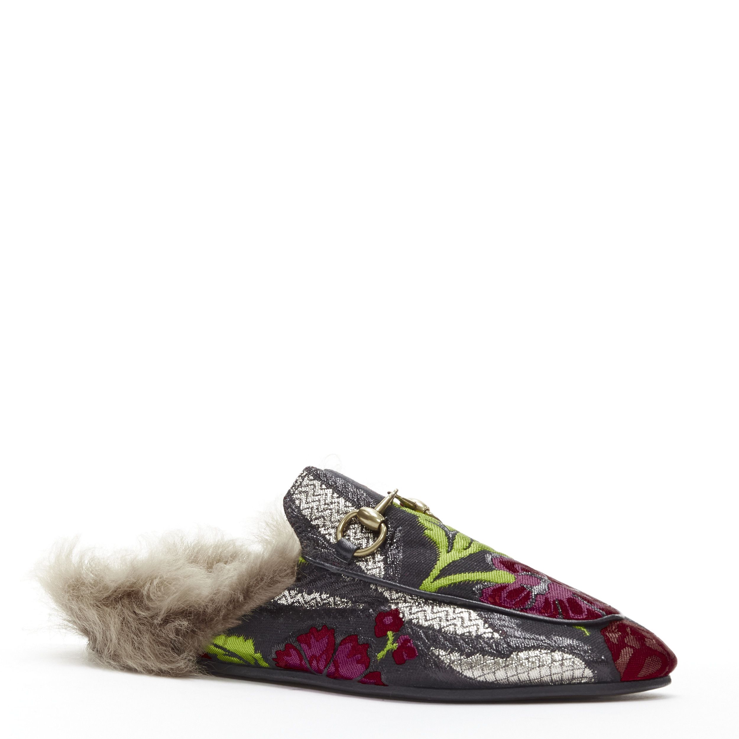 Gucci GUCCI Alessandro Michele Princetown floral jacquard fur lined loafer EU36 Size US 6 / IT 36 - 2 Thumbnail