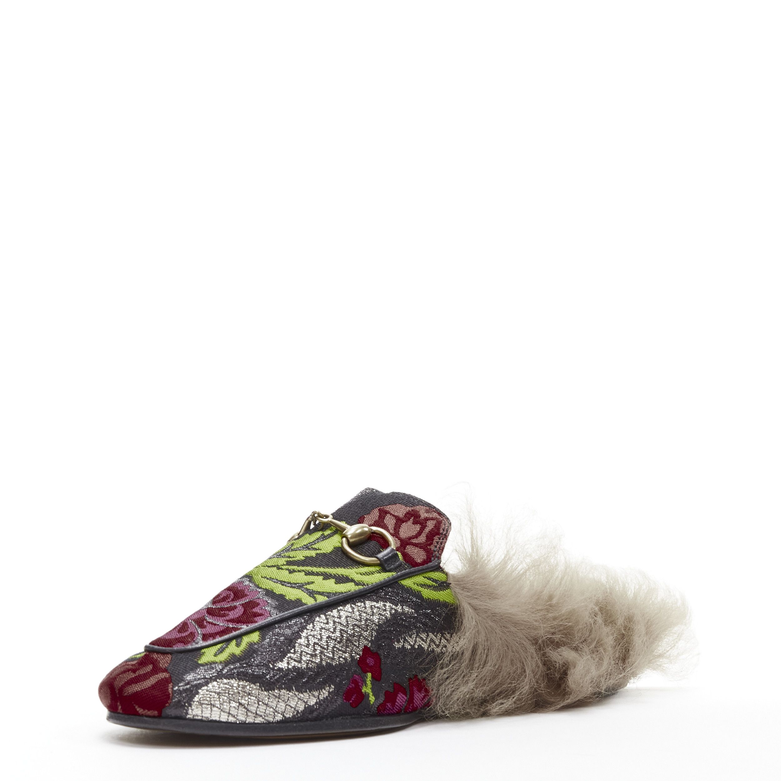 Gucci GUCCI Alessandro Michele Princetown floral jacquard fur lined loafer EU36 Size US 6 / IT 36 - 3 Thumbnail