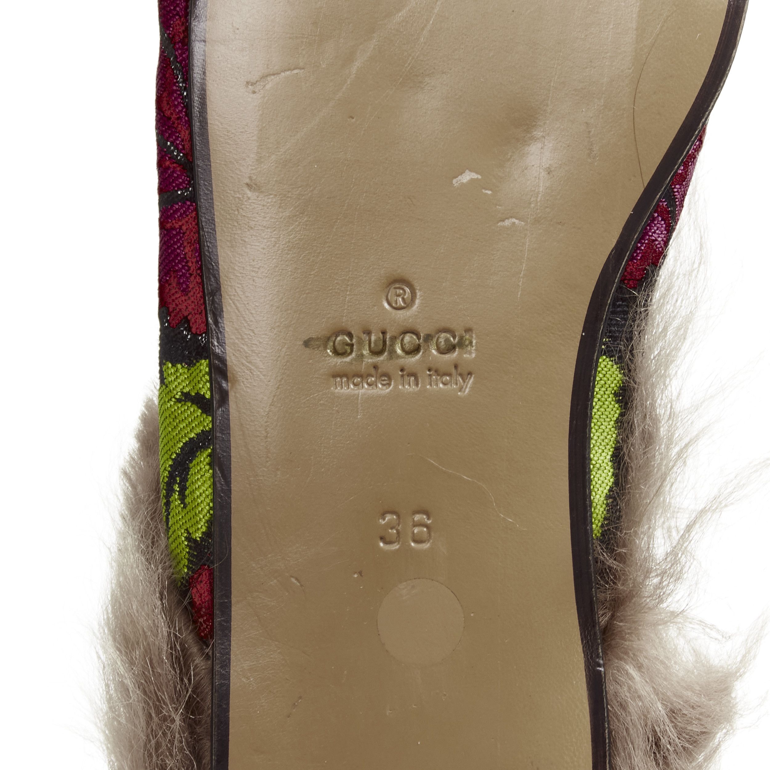 Gucci GUCCI Alessandro Michele Princetown floral jacquard fur lined loafer EU36 Size US 6 / IT 36 - 6 Thumbnail