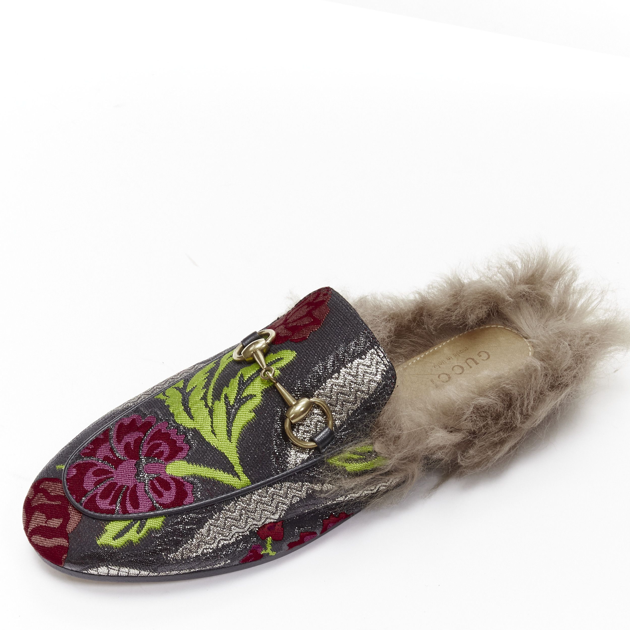 Gucci GUCCI Alessandro Michele Princetown floral jacquard fur lined loafer EU36 Size US 6 / IT 36 - 9 Thumbnail