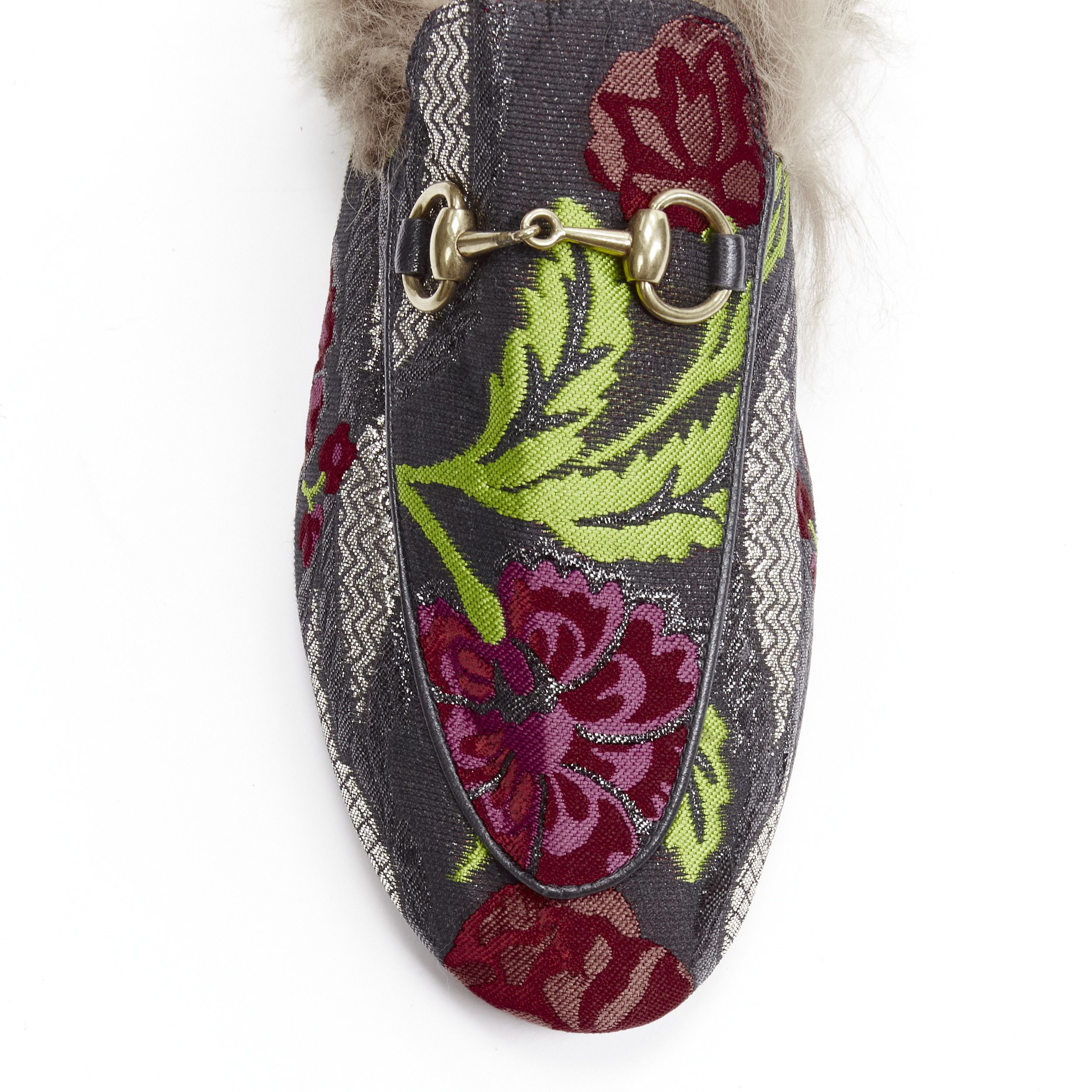 Gucci GUCCI Alessandro Michele Princetown floral jacquard fur lined loafer EU36 Size US 6 / IT 36 - 7 Thumbnail