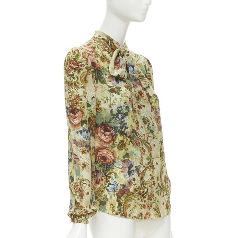 Dolce & Gabbana DOLCE GABBANA 100% silk tapestry floral print tie neck blouse top shirt IT36 XS Size XS / US 0-2 / IT 36-38 - 3 Thumbnail