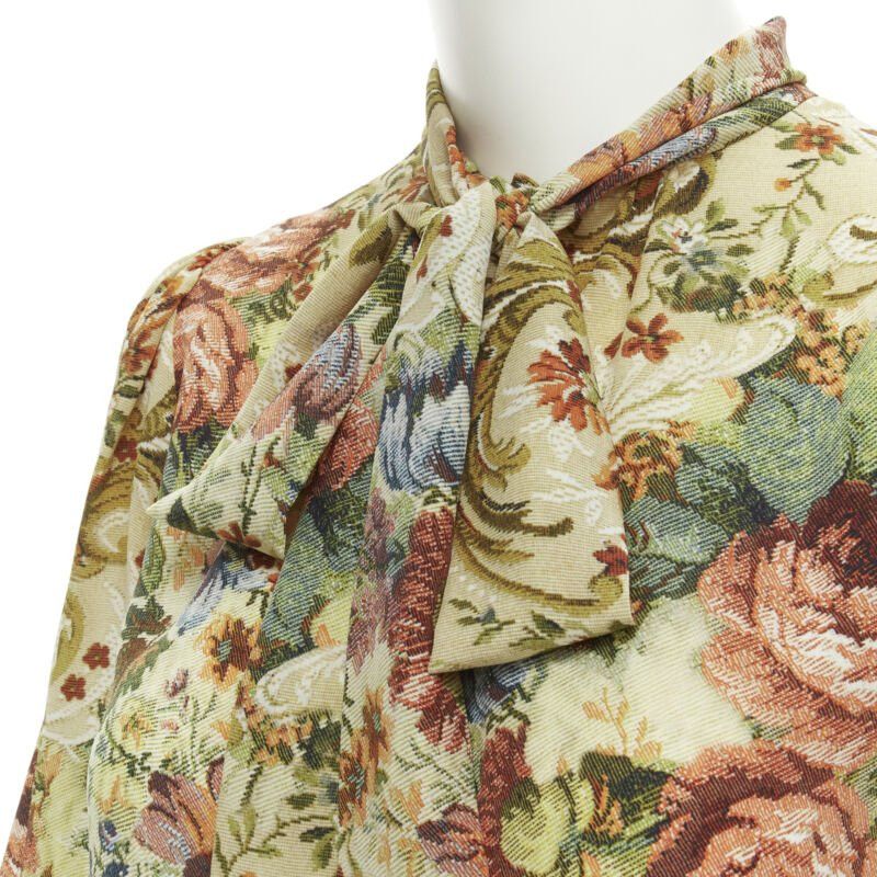 Dolce & Gabbana DOLCE GABBANA 100% silk tapestry floral print tie neck blouse top shirt IT36 XS Size XS / US 0-2 / IT 36-38 - 2 Thumbnail