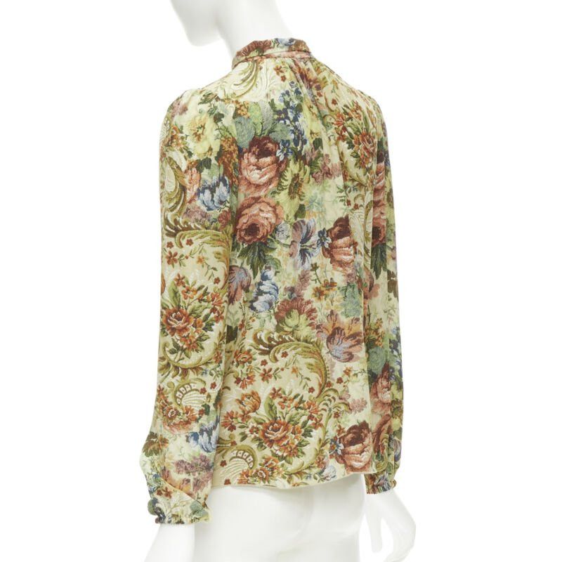 Dolce & Gabbana DOLCE GABBANA 100% silk tapestry floral print tie neck blouse top shirt IT36 XS Size XS / US 0-2 / IT 36-38 - 6 Thumbnail