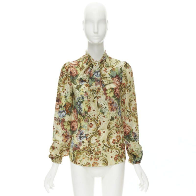 Dolce & Gabbana DOLCE GABBANA 100% silk tapestry floral print tie neck blouse top shirt IT36 XS Size XS / US 0-2 / IT 36-38 - 12 Thumbnail