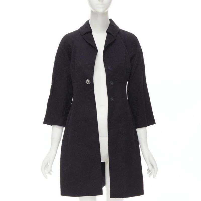 Dolce & Gabbana DOLCE GABBANA black paisley jacquard crystal button 3/4 sleeve coat IT36 XS Size XS / US 0-2 / IT 36-38 - 3 Thumbnail