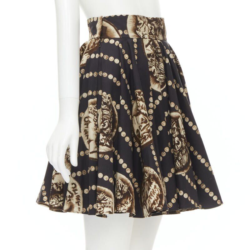 Dolce & Gabbana DOLCE GABBANA Antique Roman medallion coin black cotton flared skirt IT36 XS Size 25" / US 0 / IT 36 - 3 Thumbnail