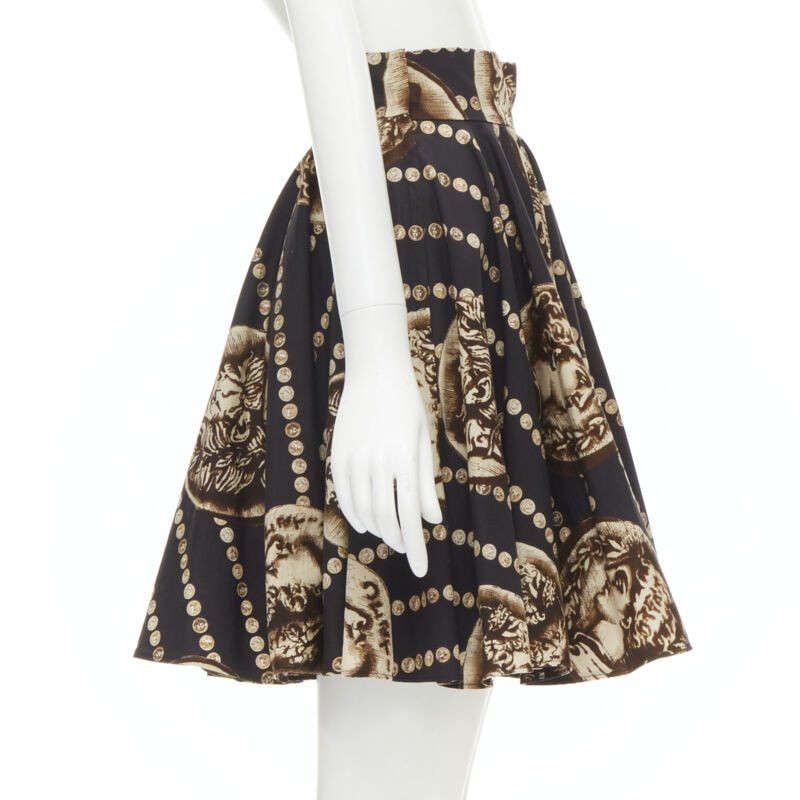 Dolce & Gabbana DOLCE GABBANA Antique Roman medallion coin black cotton flared skirt IT36 XS Size 25" / US 0 / IT 36 - 4 Thumbnail