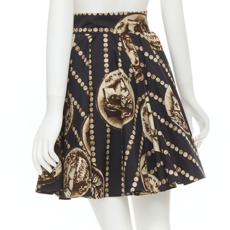 Dolce & Gabbana DOLCE GABBANA Antique Roman medallion coin black cotton flared skirt IT36 XS Size 25" / US 0 / IT 36 - 6 Thumbnail