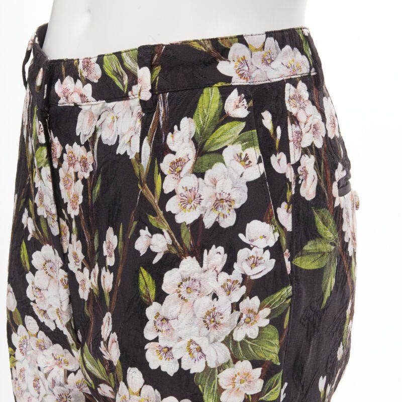 Dolce & Gabbana DOLCE GABBANA black pink floral blossom print jacquard cropped pants IT36 XXS Size 25" / US 0 / IT 36 - 2 Thumbnail