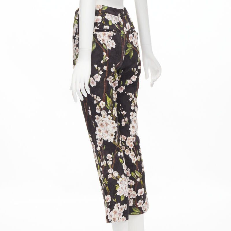 Dolce & Gabbana DOLCE GABBANA black pink floral blossom print jacquard cropped pants IT36 XXS Size 25" / US 0 / IT 36 - 6 Thumbnail
