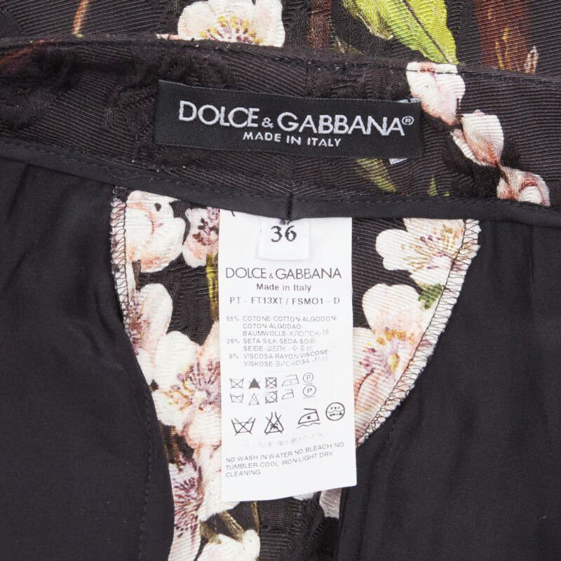 Dolce & Gabbana DOLCE GABBANA black pink floral blossom print jacquard cropped pants IT36 XXS Size 25" / US 0 / IT 36 - 8 Thumbnail
