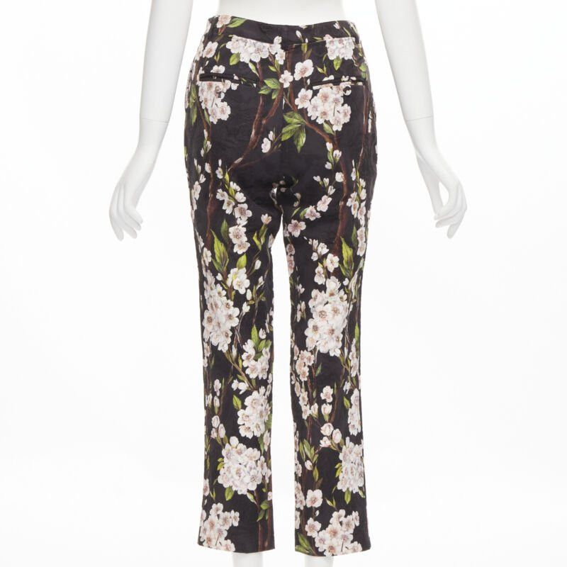 Dolce & Gabbana DOLCE GABBANA black pink floral blossom print jacquard cropped pants IT36 XXS Size 25" / US 0 / IT 36 - 5 Thumbnail