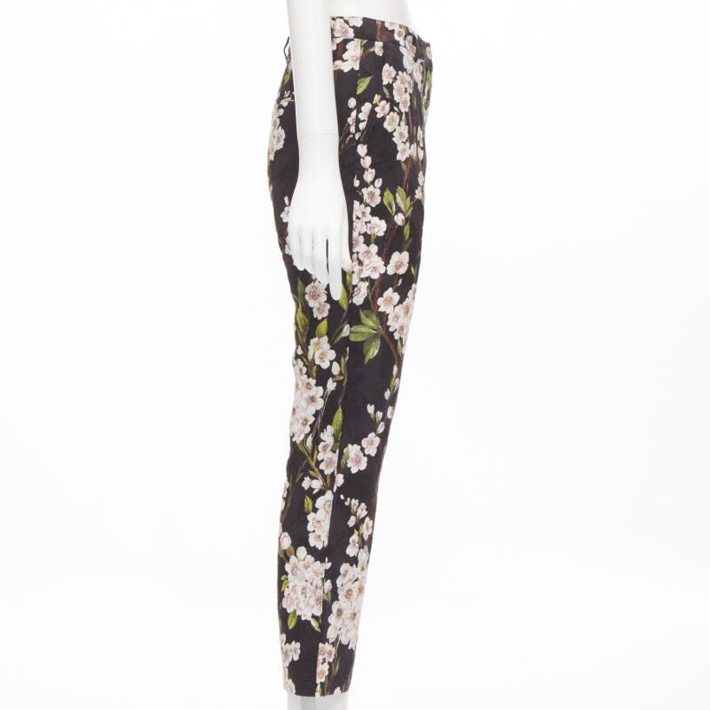 Dolce & Gabbana DOLCE GABBANA black pink floral blossom print jacquard cropped pants IT36 XXS Size 25" / US 0 / IT 36 - 4 Thumbnail