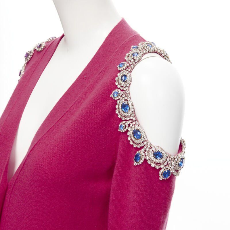 Moschino new MOSCHINO fuschia pink cashmere crystal jewel cold shoulder cardigan IT36 XS Size XS / US 0-2 / IT 36-38 - 2 Thumbnail