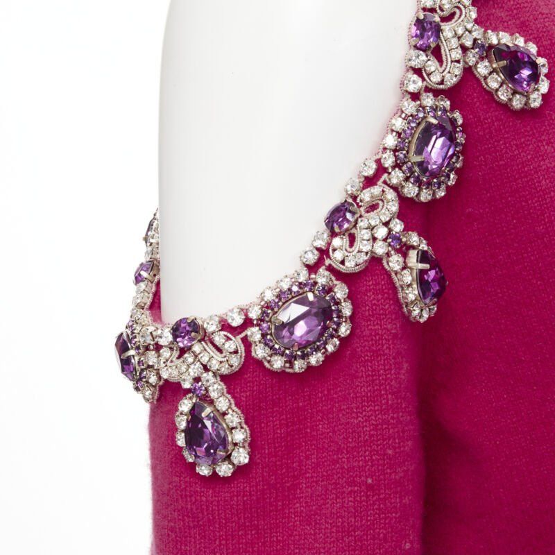 Moschino new MOSCHINO fuschia pink cashmere crystal jewel cold shoulder cardigan IT36 XS Size XS / US 0-2 / IT 36-38 - 7 Thumbnail