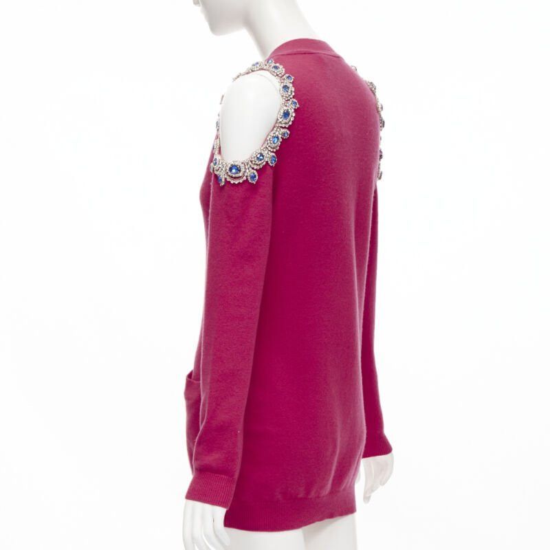 Moschino new MOSCHINO fuschia pink cashmere crystal jewel cold shoulder cardigan IT38 Size XS / US 0-2 / IT 36-38 - 6 Thumbnail