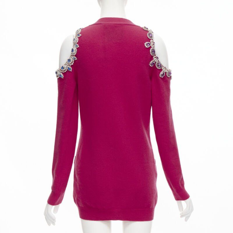 Moschino new MOSCHINO fuschia pink cashmere crystal jewel cold shoulder cardigan IT38 Size XS / US 0-2 / IT 36-38 - 5 Thumbnail