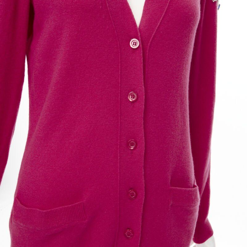 Moschino new MOSCHINO fuschia pink cashmere crystal jewel cold shoulder cardigan IT38 Size XS / US 0-2 / IT 36-38 - 8 Thumbnail