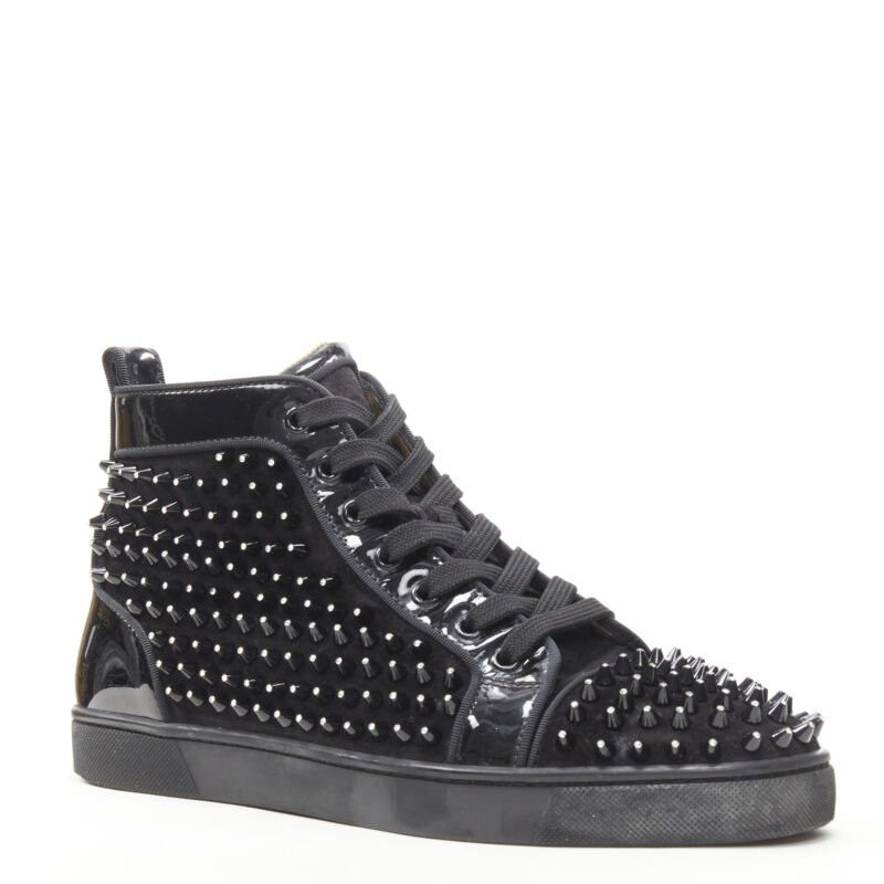 Christian Louboutin CHRISTIAN LOUBOUTIN Louis black velvet crystal spike stud high top sneaker EU41 Size US 8 / EU 41 - 2 Thumbnail