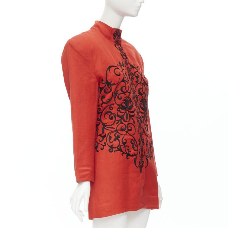 Gianfranco Ferre GIANFRANCO FERRE Vintage red black floral embroidery stand collar jacket M Size M / US 6-8 / IT 42-44 - 3 Thumbnail