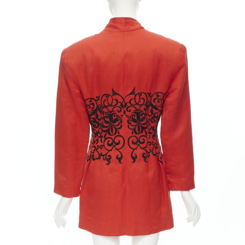 Gianfranco Ferre GIANFRANCO FERRE Vintage red black floral embroidery stand collar jacket M Size M / US 6-8 / IT 42-44 - 5 Thumbnail