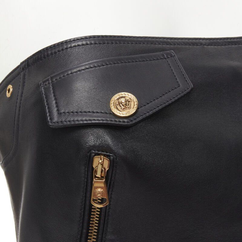 Versace new VERSACE Runway black leather gold-tone Medusa biker bustier top IT38 XS Size XS / US 0-2 / IT 36-38 - 6 Thumbnail
