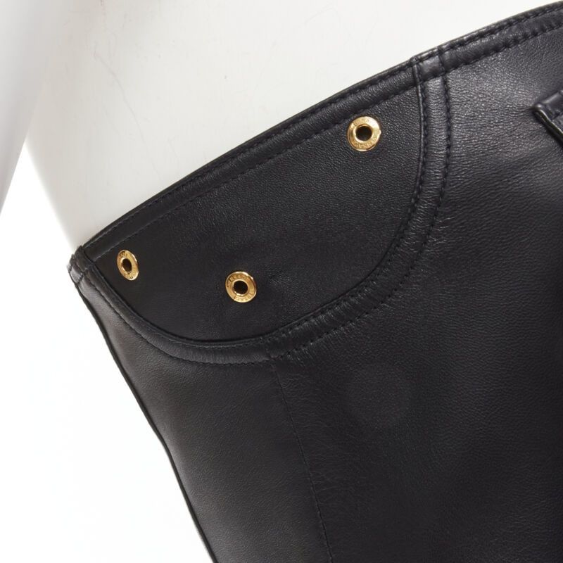 Versace new VERSACE Runway black leather gold-tone Medusa biker bustier top IT38 XS Size XS / US 0-2 / IT 36-38 - 8 Thumbnail